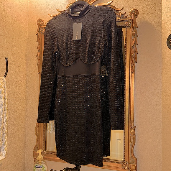 Brand new, black sparkle dress, form fitting, mesh waist, women’s size S - Picture 1 of 2